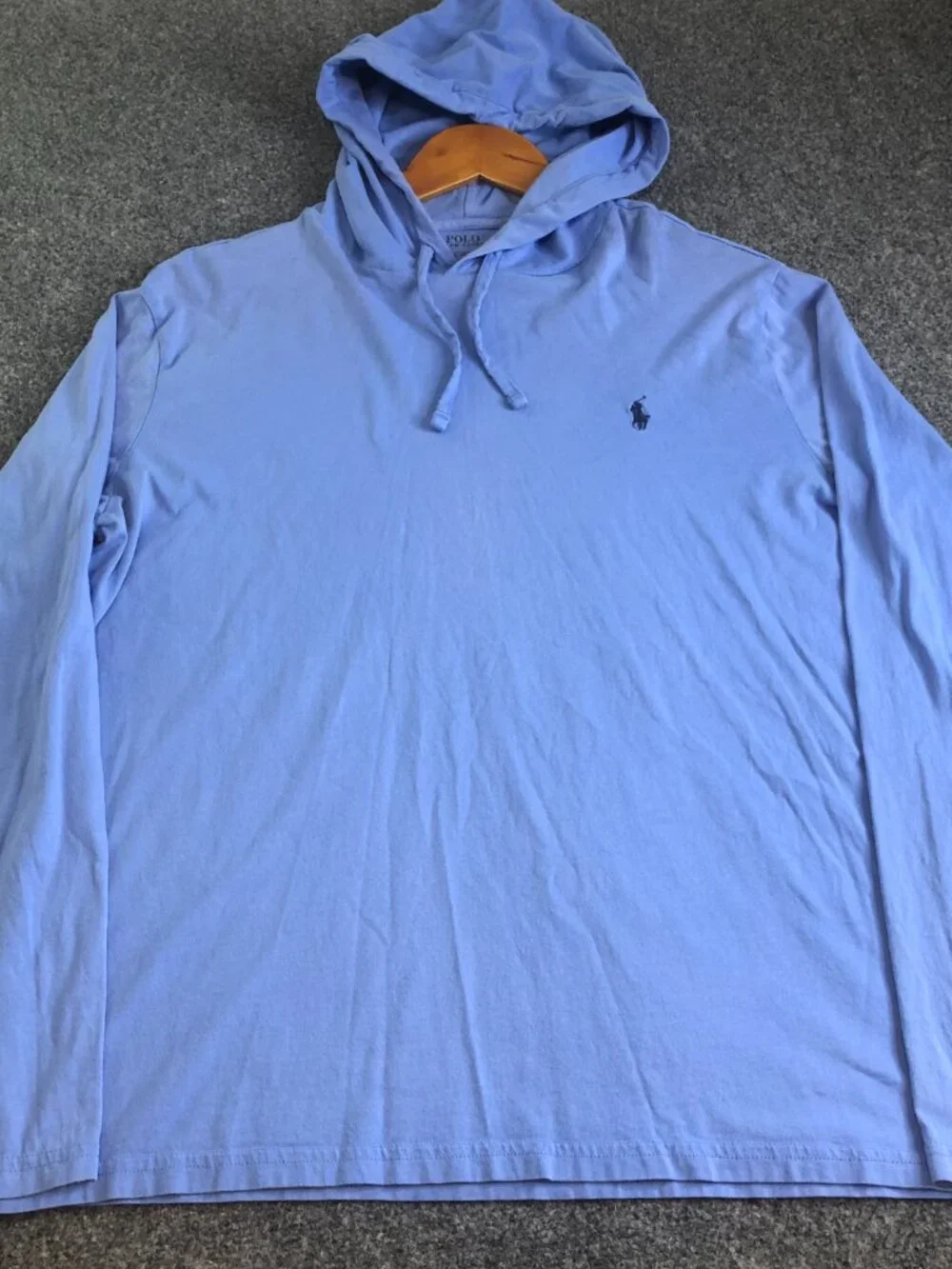 Polo Ralph Lauren Hooded Shirt Mens Large Blue Tshirt Knit Pullover Long Sleeve